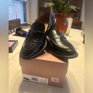 Franco Sarto Black Leather Women's Loafers w/ silver accent